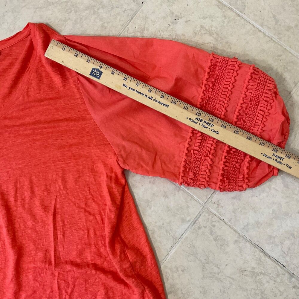 Chicos 100% Linen Orange 3/4 Sleeve Puff Crochet Sleeve Size 4 US XXL - Picture 8 of 9